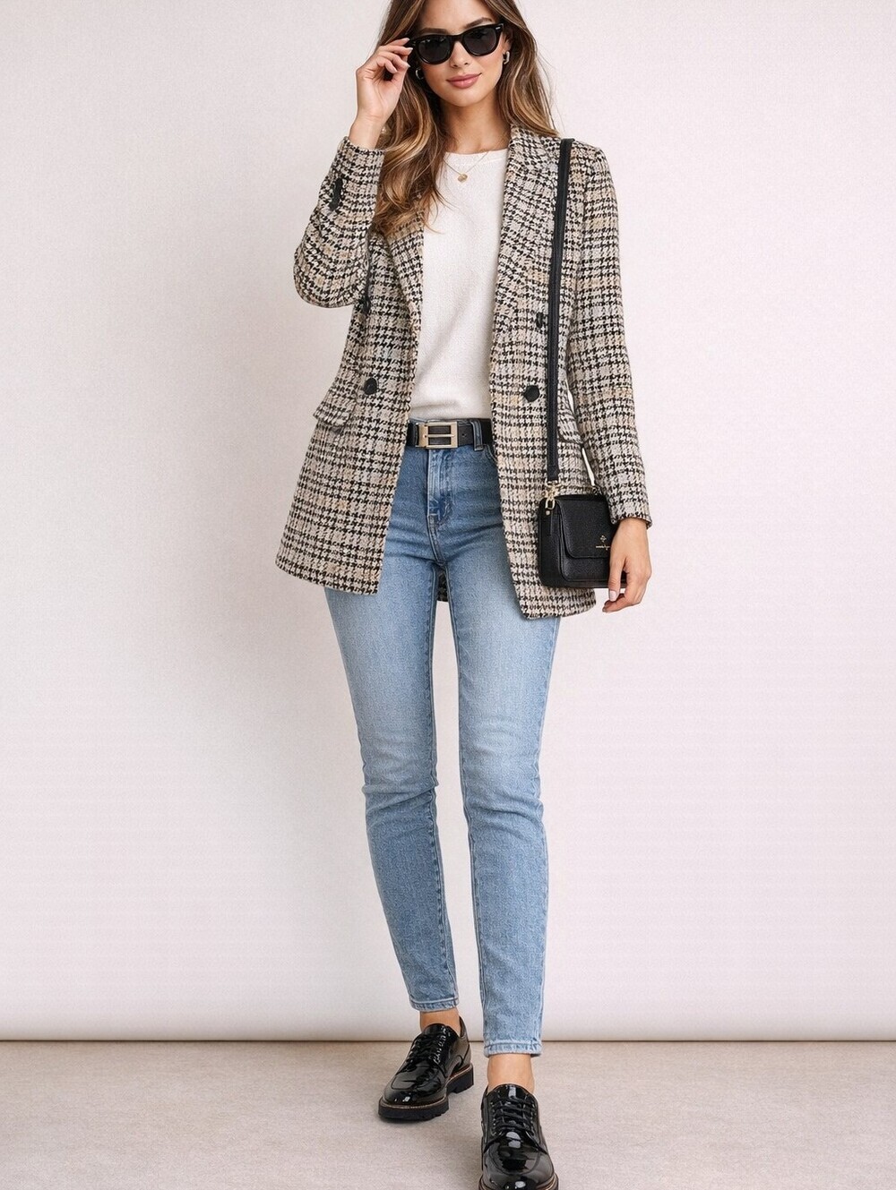 A New Day Oversized Women's Blue/Black Plaid Blazer Jacket/Overcoat